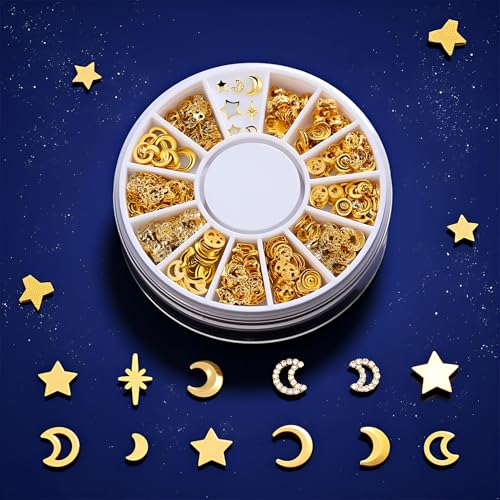 Tnyvm Gold Nail Charms Set with Rhinestones Pearls and Metal Studs 3D DIY