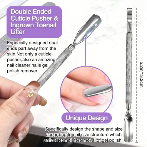 Gmlawsc 2-Piece Stainless Steel Cuticle Pusher and Nail Cleaner Set