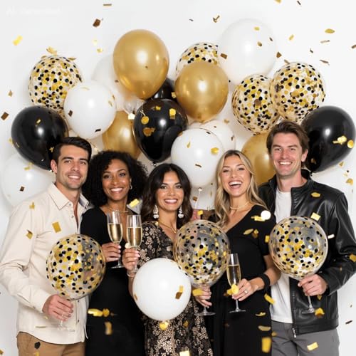 Blocesa Black Gold White Balloon Arch Kit - 50pcs 12in Latex