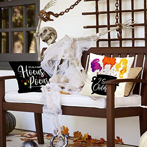 Halloween Pillow Covers Set of 4 - 18x18 Linen Hocus Pocus Decor