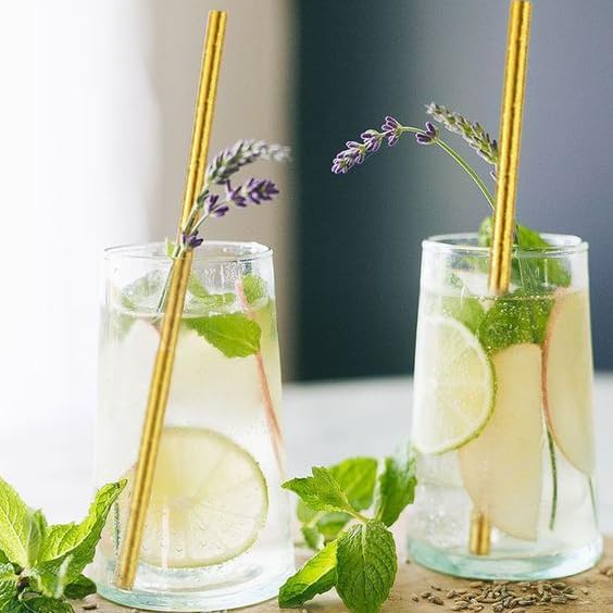 TAVOLTA 50 Pack Gold Biodegradable Paper Drinking Straws for Parties & Weddings