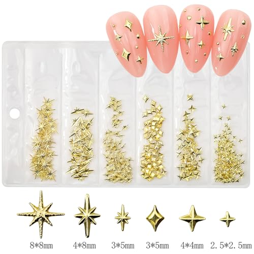 Star Nail Charms 400 PCS Gold and Silver Metallic 3D Nail Art Studs