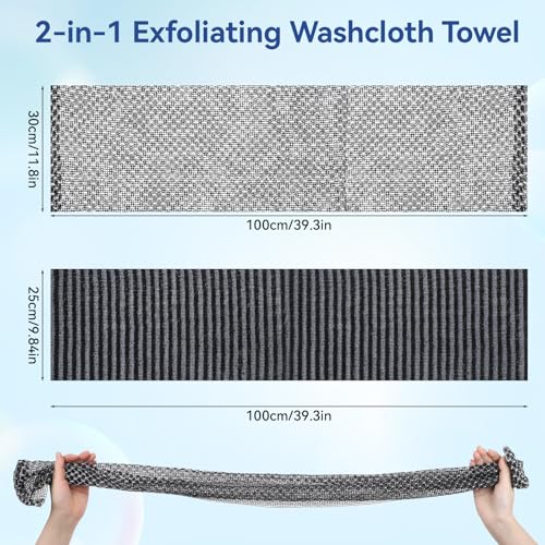 Japanese Exfoliating Shower Towel 2-Pack, 40 Inch Extra Long Body Scrubber