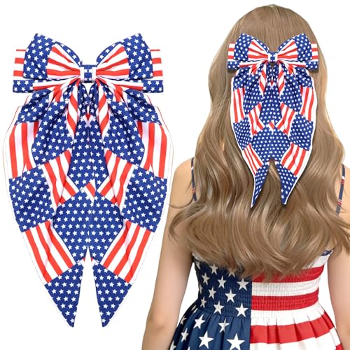 American Flag Hair Bow Clip - Red White Blue Patriotic Hair Accessory
