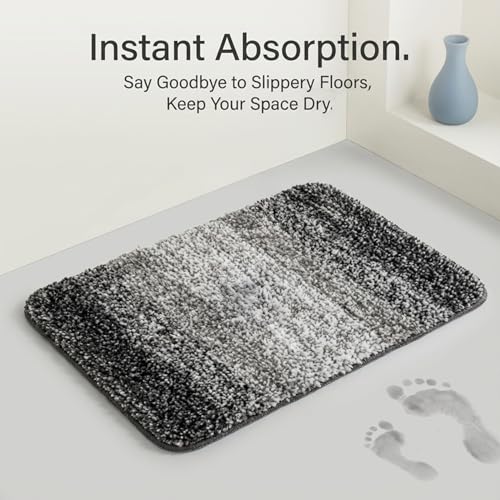 RAINFLOW Gray Microfiber Bathroom Rug, Non-Slip Washable Bath Mat