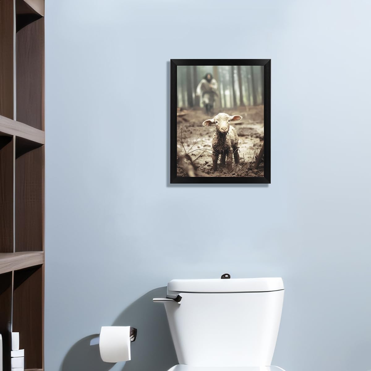 TUXVAKY Christian Wall Art - Jesus Running After Lost Lamb Canvas Decor | 8"x10" for Easter Home Decor