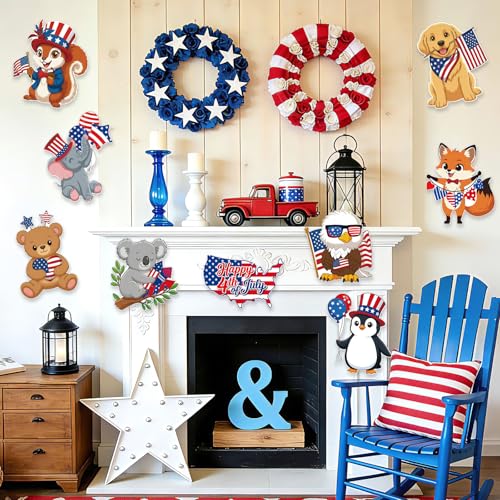 COCHIE Patriotic Animals 11x14 Inch 4th of July Bulletin Board Cutouts, 9PCS USA Flag Decor