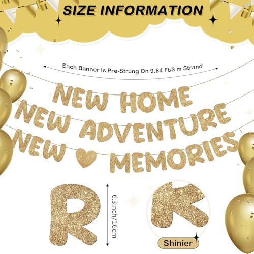 New Home New Adventure New Memories Glitter Banner, Champagne Gold