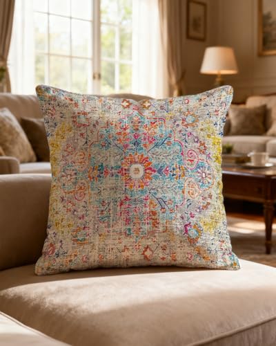 Boho Colorful Pillow Cover 18x18 – Vibrant Medallion Cushion (Pack of 1)