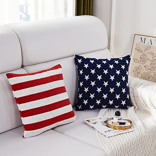 Chenille Throw Pillow Covers Set of 2 - 16x16 Navy Stars