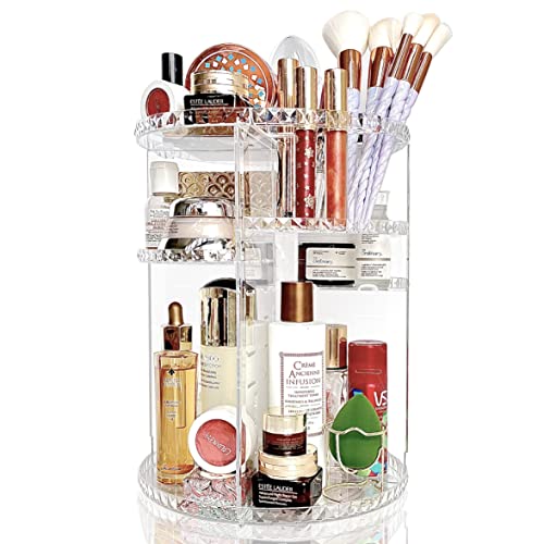 360-Degree Rotating Makeup Organizer with Adjustable Layers