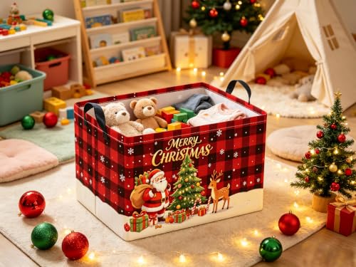 Rectangular Christmas Basket Checkered Christmas Storage Basket Collapsible Portable Organizer