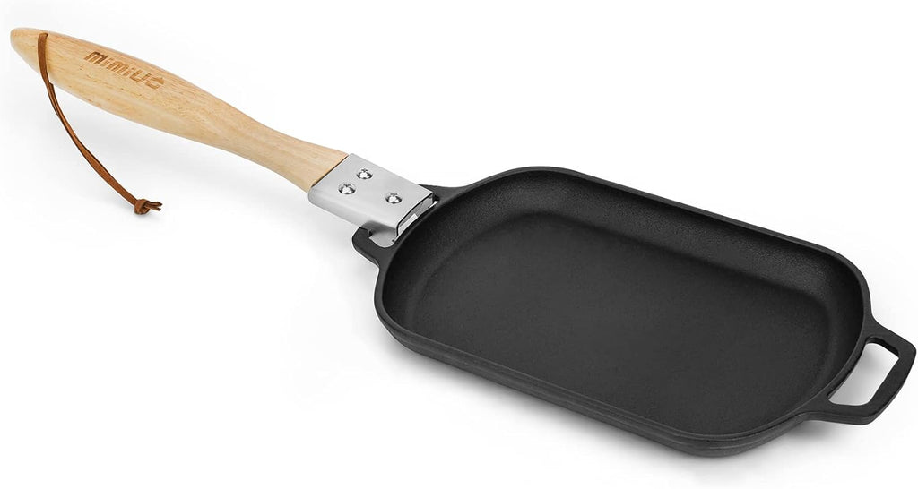 Mimiuo Cast Iron Sizzler Pan - 14 Inch Non-Stick Fajita Skillet for Pizza Oven & Grill | Removable Handle