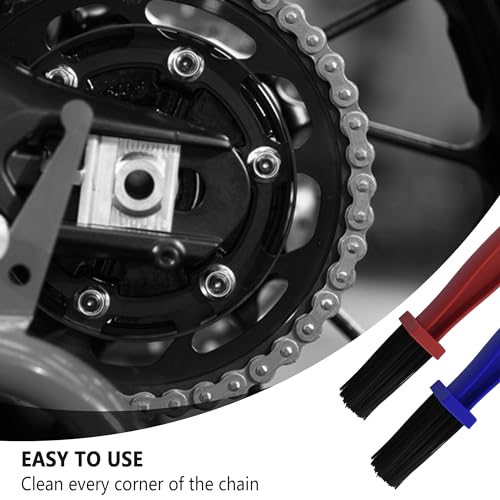 2PCS Motorcycle Chain Brush,Double-Ended Motorcycle Chain Cleaner with Three-Sided and Long Bristles,Universal Motorcycle Chain Cleaning Kit for Motorcycle Bicycle Mountain Bike (1 Red + 1 Blue)