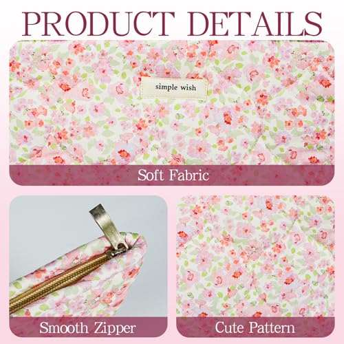 Quilted Cotton Makeup Bag Puffy Cosmetic Pouch Travel Toiletry Organizer