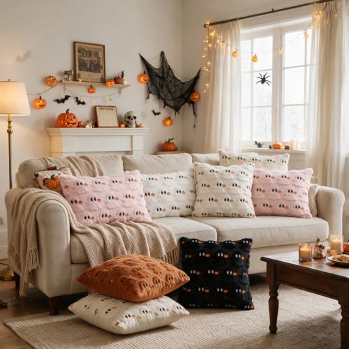 Halloween Ghost Throw Pillow Covers Set of 2 - 18x18 Inch Soft Plush