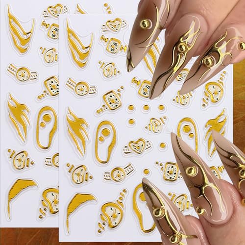 5D Embossed Gold Foil Nail Stickers Clock & French Tip Decals