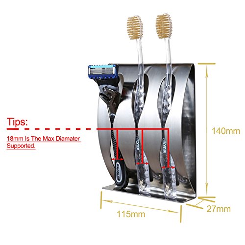 Wall-Mounted Stainless Steel Toothbrush Holder with Adhesive Shelf