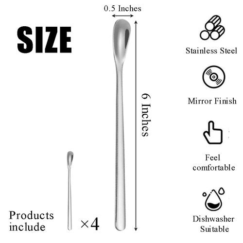 Ouliget Stainless Steel Coffee Stirring Spoon,Silver Coffee Stir Sticks Drink Spoons,Long Handle Tea Coffee Spoons Tiny Salt Condiment Spoon,Coffee Bar Accessories,6 Inches