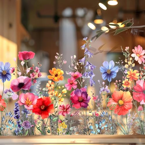 GEEHUA Wildflower Window Privacy Film, Double-Sided Floral Static Cling