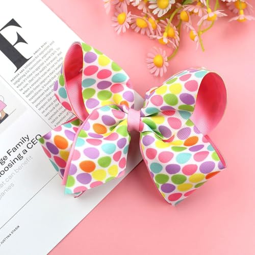 Beleki Easter Eggs Hair Bow Clips 4.5 Inch Grosgrain Ribbon Barrettes