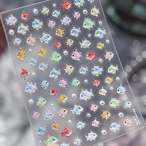 5D Colorful Small Fish Nail Stickers Self-Adhesive Bubble Decals