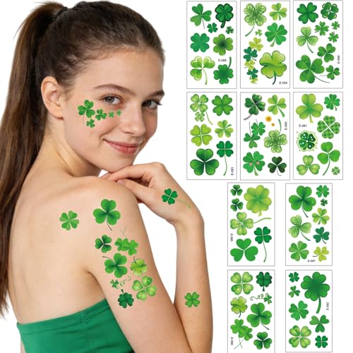 St. Patrick's Day Shamrock Face Temporary Tattoos 10 Sheets Waterproof