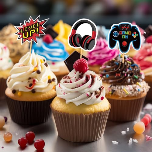 32PCS Video Game Cupcake Toppers - Gamer Birthday Party Cake Decorations