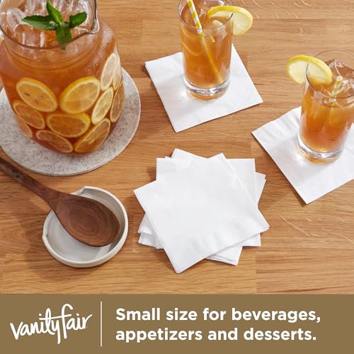 Vanity Fair 2-Ply Beverage Napkins, White, 40 Count, 4.9" x 4.9"