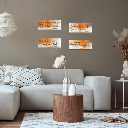 Burnt Orange Bible Verse Wall Art Set - 4 Rustic Decor Pieces