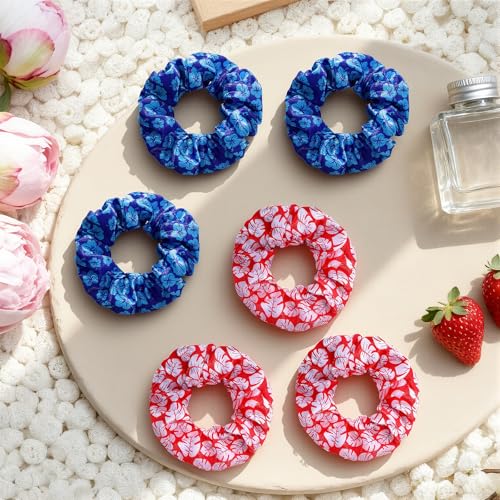 Satin Silk Hair Scrunchies 12-Pack Red and Blue Elastic Hair Ties