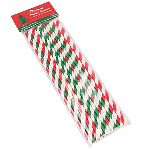 Chef Craft Christmas Paper Straws 10 Inch Biodegradable Red and Green 24 Pack
