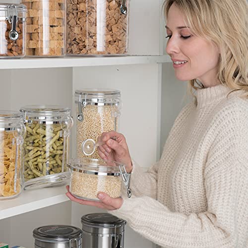 Oggi Airtight Canister 28oz - Clear Food Storage Container with Clamp Lid & Spoon
