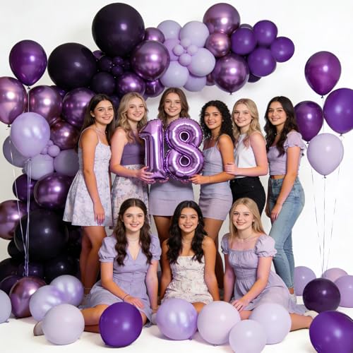 WARRENSON Purple Balloons 72 Pack Assorted Sizes Metallic Chrome Pearl Latex