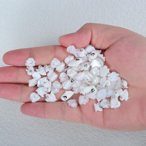 MOLILON 3D White Ghost Resin Nail Charms for Halloween Manicure Art