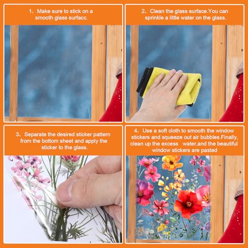 GEEHUA Wildflower Window Privacy Film, Double-Sided Floral Static Cling