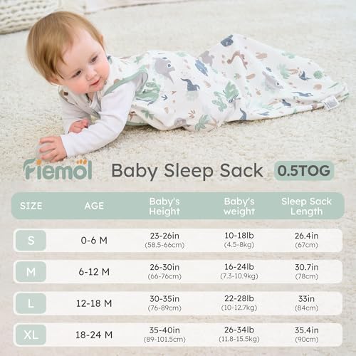 FIEMOL Baby Sleep Sack 0-6 Months, 100% Cotton Wearable Blanket