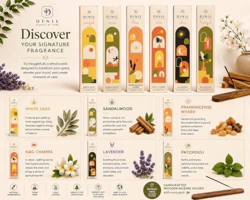 Dinil Boho Bliss Incense Gift Set, 120 Natural Sticks, Brown Holder
