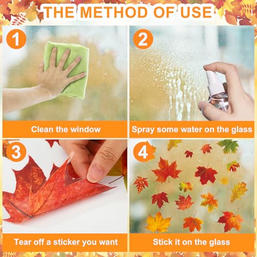 9 Sheets Fall Maple Leaf Window Clings - Reusable Autumn Decals for Glass