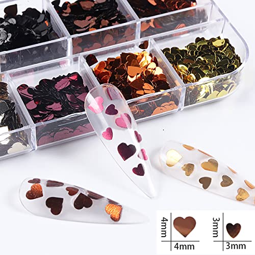 Holographic Heart Nail Art Glitter Sequins 12 Grids Valentine Decals