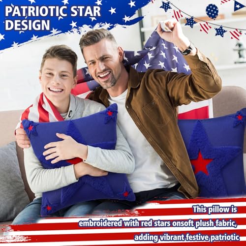 Patriotic Pillow Covers 18x18 Red White Blue Star Embroidered Set of 2