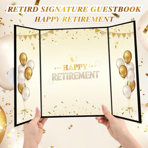 Happy Retirement Guest Book - 18x12 Inch Black Gold Signature Card