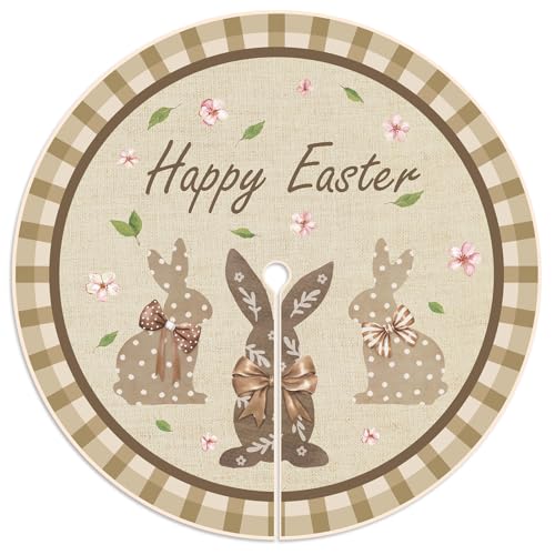 Zomiboo 36 Inch St. Patrick's Day Easter Tree Skirt Clover Happy Easter Bunny Double Sided Print Mat for St. Patrick's Day Holiday Party Home Indoor Decorations