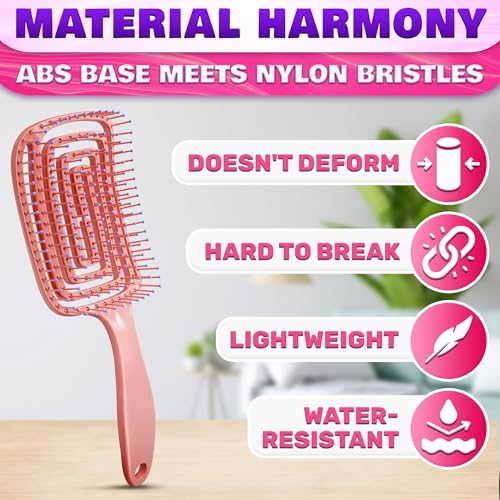 Reluen Pink Vented Hair Detangler Brush for Blow Drying and Wigs