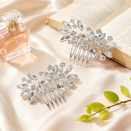 2-Piece Silver Bridal Rhinestone Hair Clips & Wedding Hairpins
