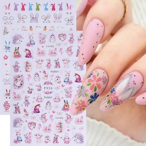 Easter Bunny Nail Art Stickers - 12 Sheets 3D Self-Adhesive Rabbit Decals