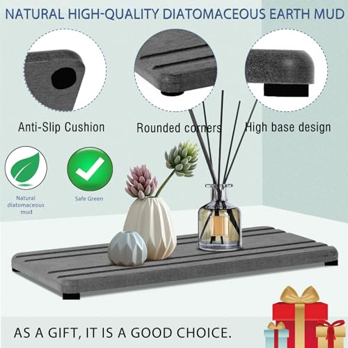 3-Piece Diatomite Stone Sink Tray Set - Dark Gray Stripe, Fast Drying Coasters for Kitchen & Bathroom
