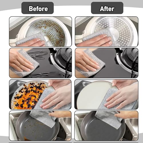 XANGNIER 8 Pcs Non-Scratch Wire Dishwashing Rags - Multi-Purpose Cleaning Cloths