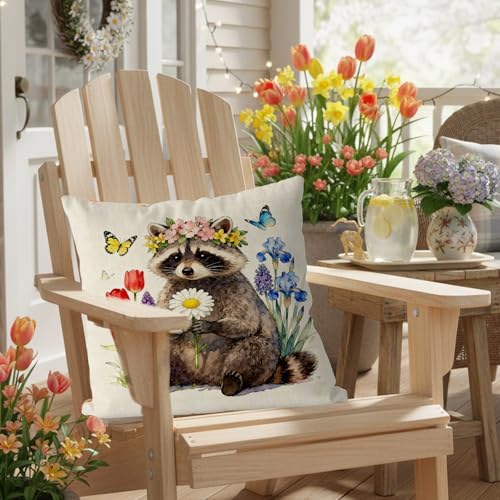 GAGEC Raccoon Pillow Cover 18x18 Inch Spring Decor
