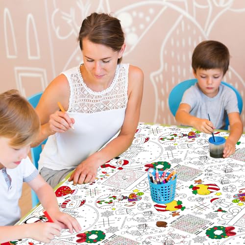 Christmas Coloring Tablecloth for Kids - 54x88in Activity Poster